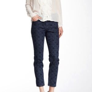 NYDJ Blue Floral Scroll Alisha Ankle Jeans, Size 8.